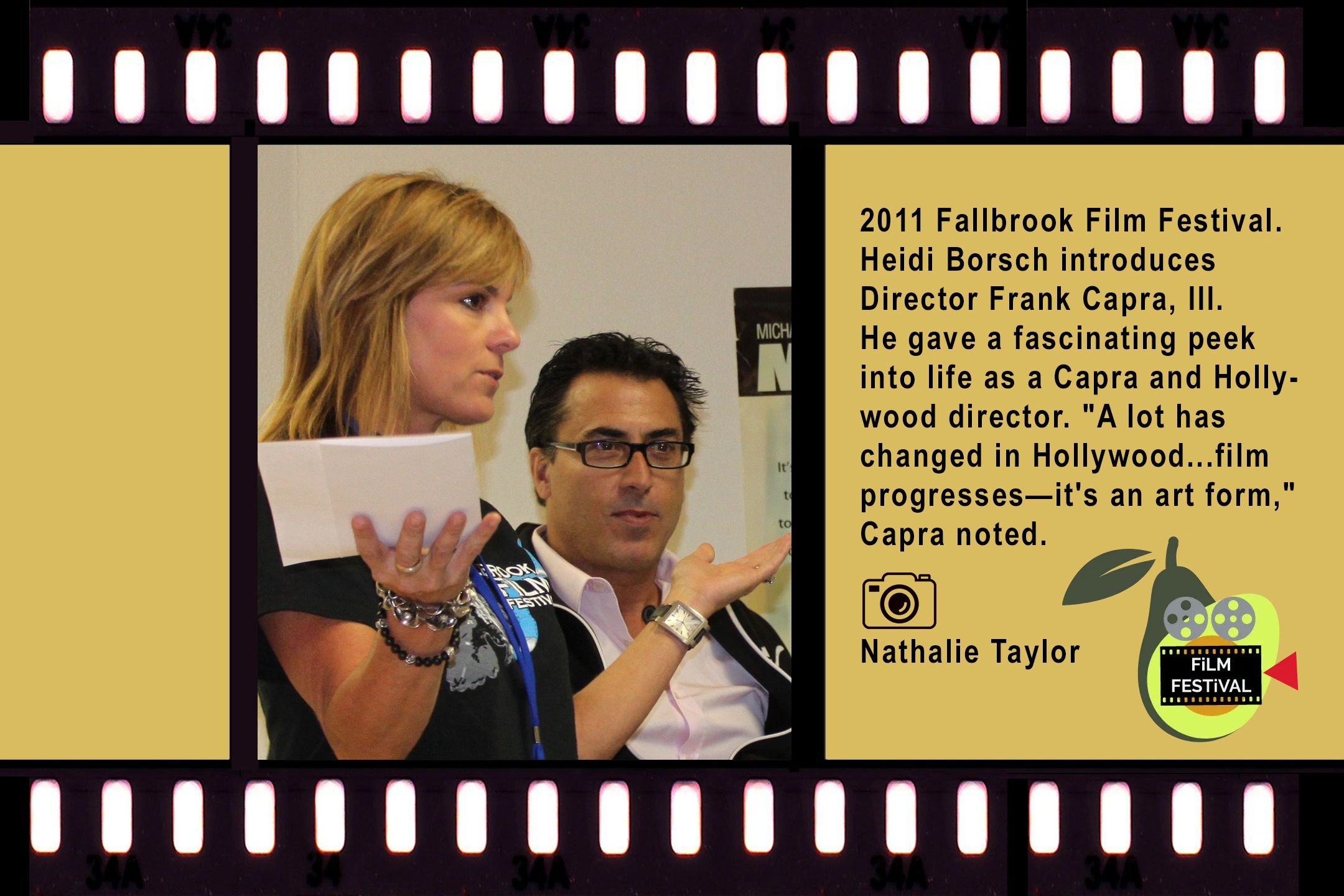 Heidi Borsch introduces director Frank Capra III, who spoke on life as a Capra and a Hollywood director.